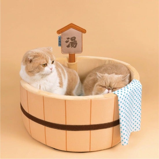 Kawaii Onsen Pet Bed with Towel, Anti-Slip Bottom & Plush Cushion-Pet Bed-2-Colydia