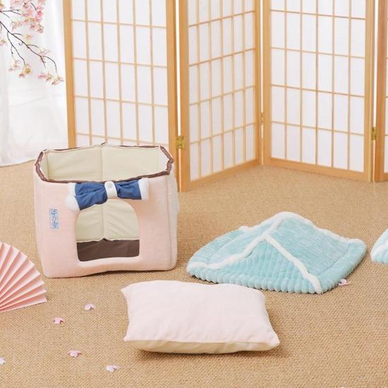 Pet Ryokan Bed with Sakura Curtains - Cozy Luxury, Easy to Clean-Pet Bed-Green Curtain-6-Colydia