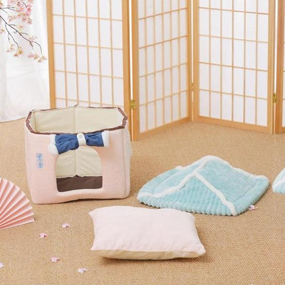 Pet Ryokan Bed with Sakura Curtains - Cozy Luxury, Easy to Clean-Pet Bed-Green Curtain-6-Colydia