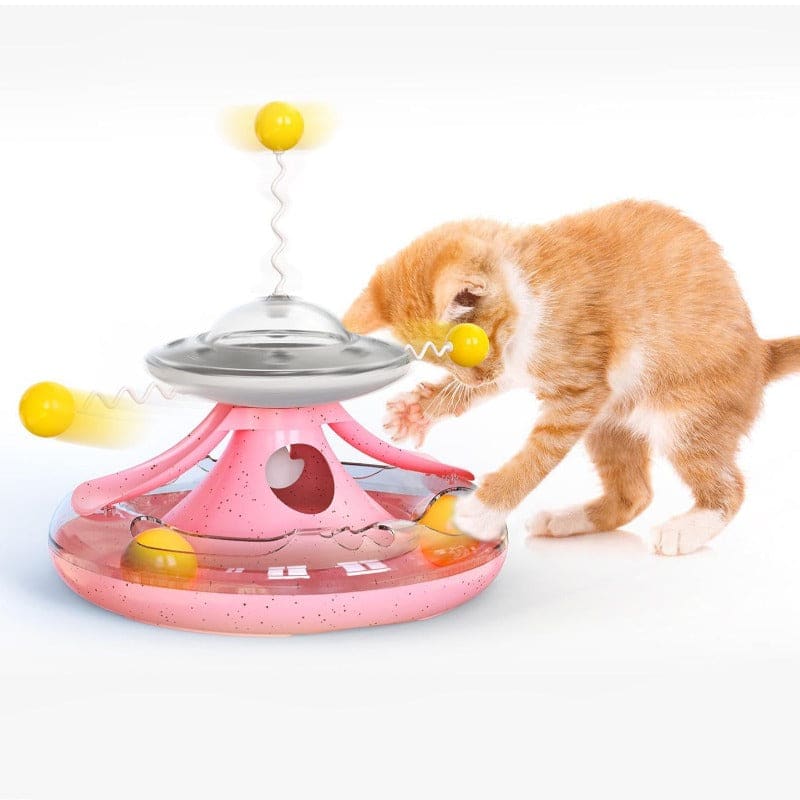 Interactive Cat Toy: Rotating Treat Dispenser & Ball Track Fun-Cat Interactive Toy-2-Colydia