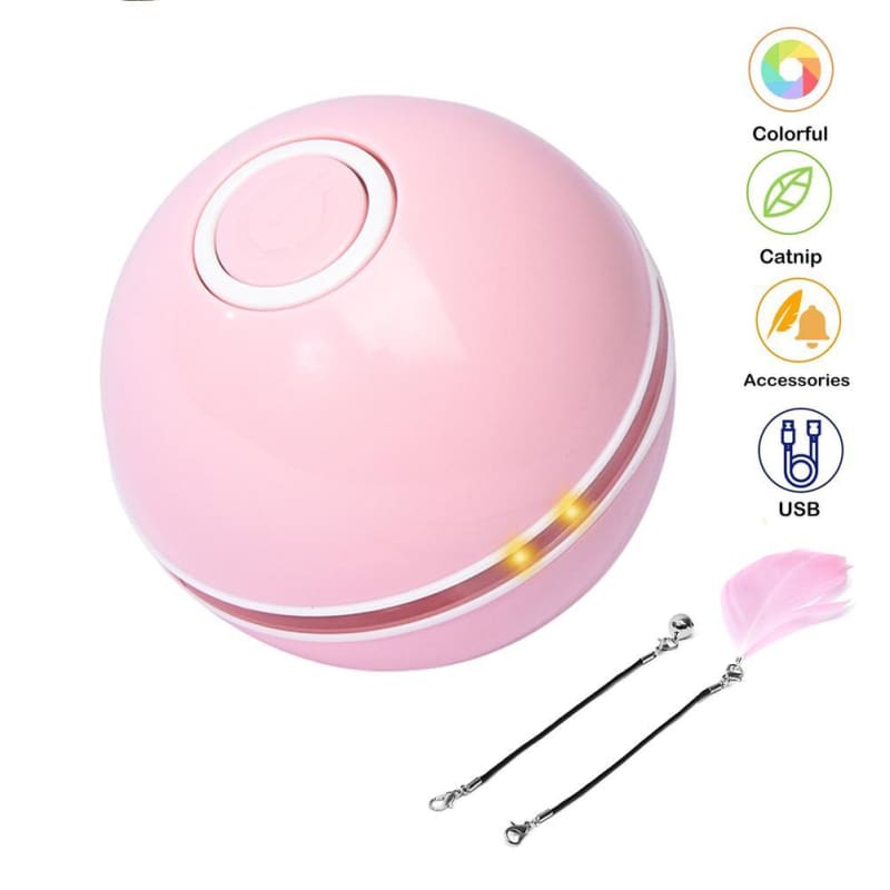 Automatic Self-Rotating Cat Ball Toy with USB Charging & LED Light-Interactive Cat Toy-Pink + feather-4-Colydia