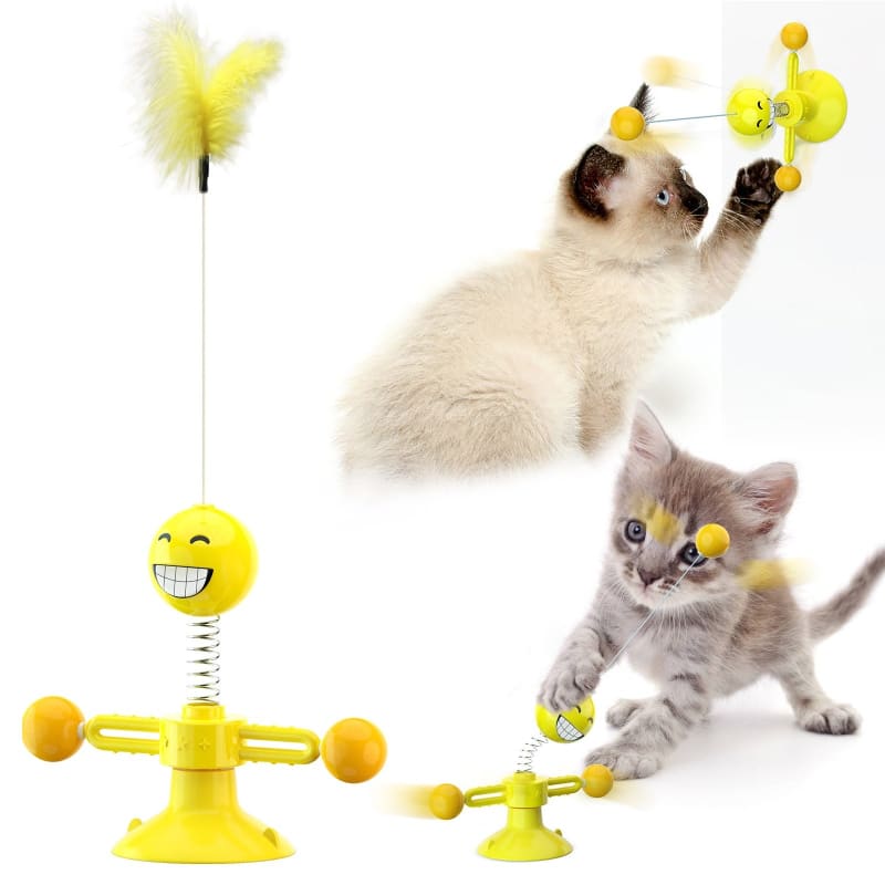 Interactive Cat Spring Toy with Rotating Balls for Endless Fun-Interactive Cat Toy-Yellow-1-Colydia