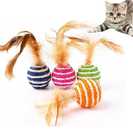 Eco-Friendly Feathered Sisal Cat Toy - Set of 4 Colorful Balls-Cat Toy-4 balls-1-Colydia