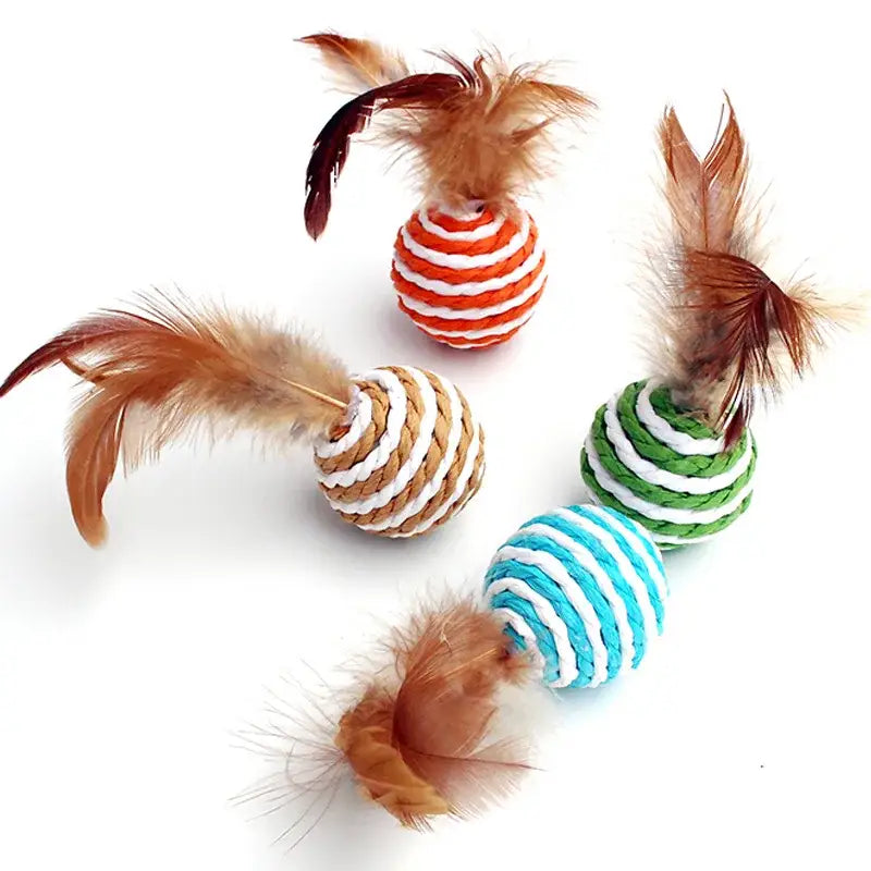 Eco-Friendly Feathered Sisal Cat Toy - Set of 4 Colorful Balls-Cat Toy-4 balls-2-Colydia