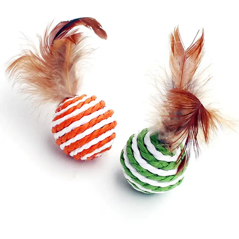 Eco-Friendly Feathered Sisal Cat Toy - Set of 4 Colorful Balls-Cat Toy-4 balls-5-Colydia