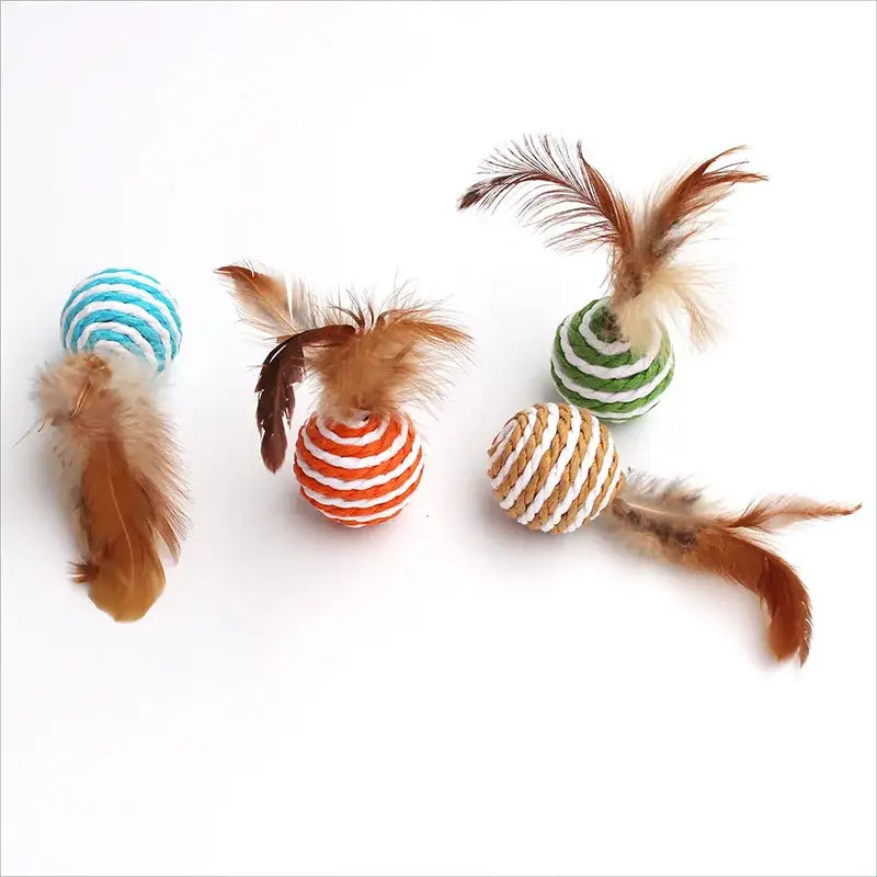 Eco-Friendly Feathered Sisal Cat Toy - Set of 4 Colorful Balls-Cat Toy-4 balls-3-Colydia