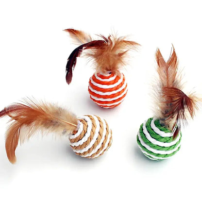 Eco-Friendly Feathered Sisal Cat Toy - Set of 4 Colorful Balls-Cat Toy-4 balls-4-Colydia