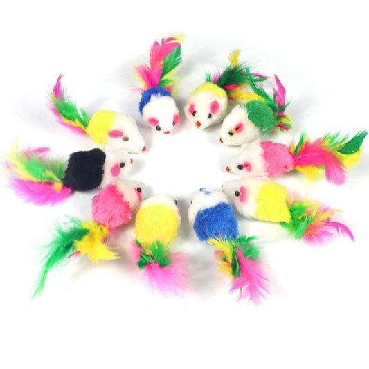 Vibrant Cat Mouse Toy Pack - 10 Multicolor Feather Mice-Cat Toy-Pack of 10-1-Colydia