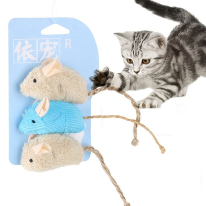 Interactive Plush Cat Mouse Toys - Mental Stimulation Set of 3-Cat Toy-Beige / Blue-3-Colydia