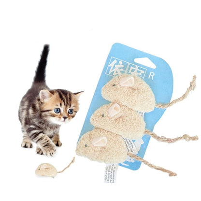 Interactive Plush Cat Mouse Toys - Mental Stimulation Set of 3-Cat Toy-Beige-2-Colydia