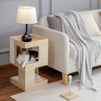 3-Level Cat Tower Side Table with Durable Scratcher & Fun Toy-Cat Tower Side Table-1-Colydia