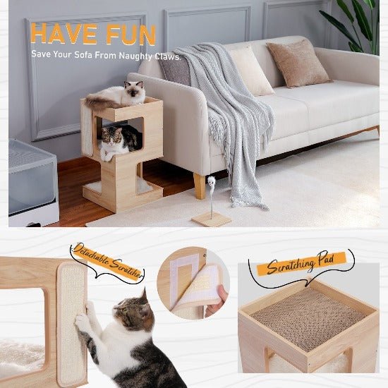 3-Level Cat Tower Side Table with Durable Scratcher & Fun Toy-Cat Tower Side Table-7-Colydia