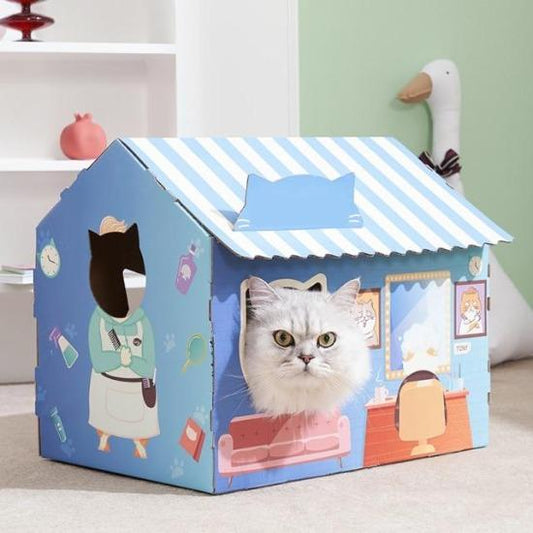 Kitty Cardboard House with Durable, Fun Interactive City Designs-Cat Playhouse-Beauty Salon-1-Colydia