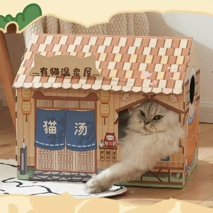 Kitty Cardboard House with Durable, Fun Interactive City Designs-Cat Playhouse-Hot Spring-10-Colydia