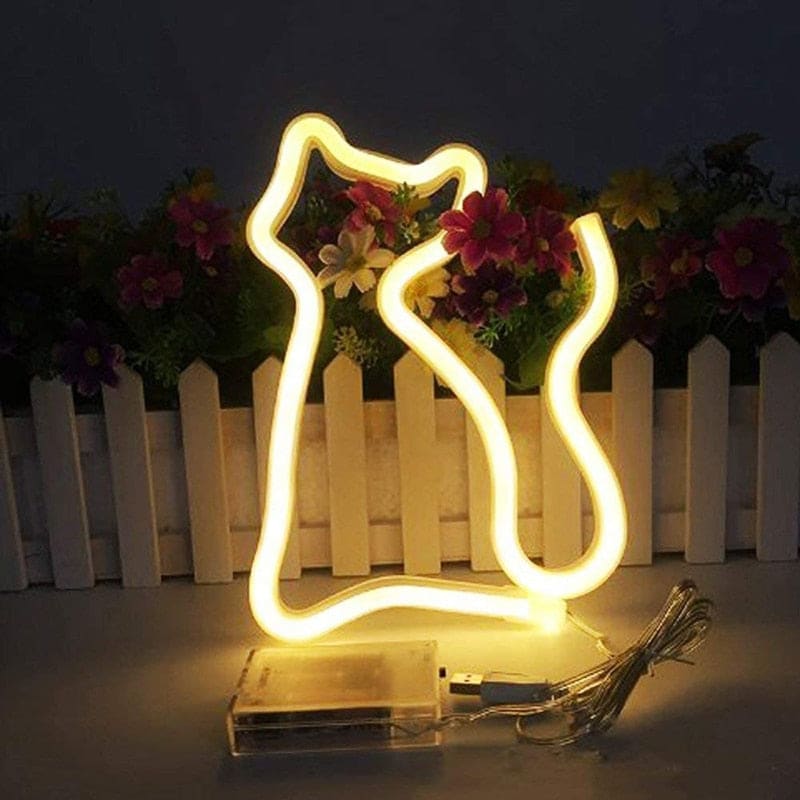 USB/Battery Powered Neon Cat Lamp - Whimsical Vintage Decor-Neon Cat Lamp-5-Colydia