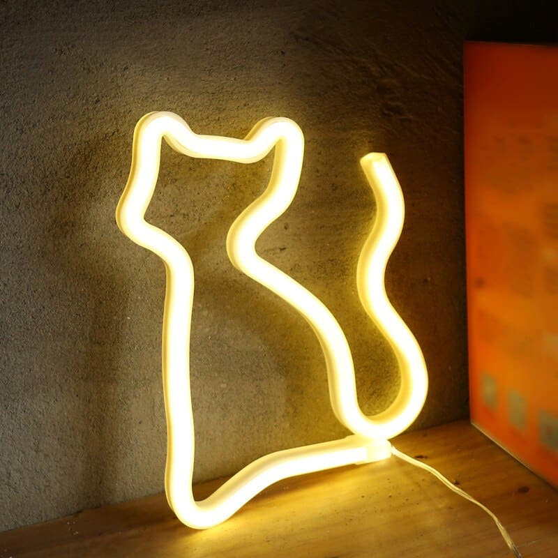 USB/Battery Powered Neon Cat Lamp - Whimsical Vintage Decor-Neon Cat Lamp-Yellow-9-Colydia