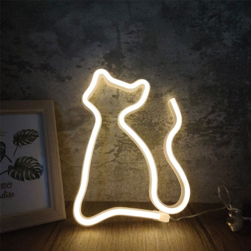 USB/Battery Powered Neon Cat Lamp - Whimsical Vintage Decor-Neon Cat Lamp-7-Colydia