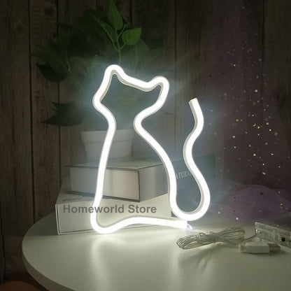 USB/Battery Powered Neon Cat Lamp - Whimsical Vintage Decor-Neon Cat Lamp-White-4-Colydia