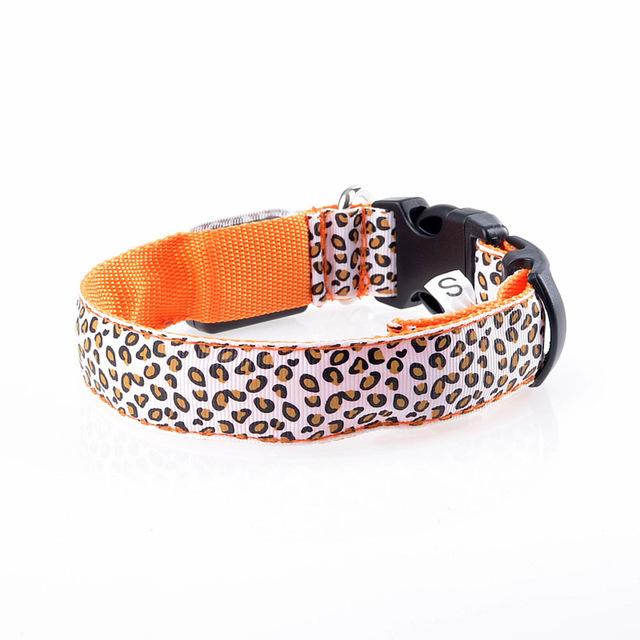 Leopard Print LED Pet Collar with 3 Light Modes & Included Batteries-LED Pet Collar-Orange-S-7-Colydia