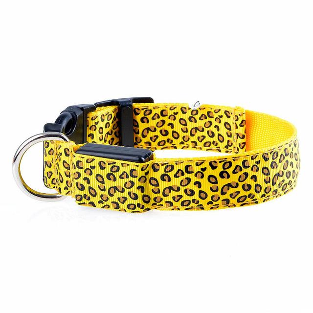 Leopard Print LED Pet Collar with 3 Light Modes & Included Batteries-LED Pet Collar-Yellow-S-12-Colydia