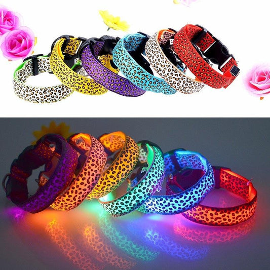 Leopard Print LED Pet Collar with 3 Light Modes & Included Batteries-LED Pet Collar-1-Colydia