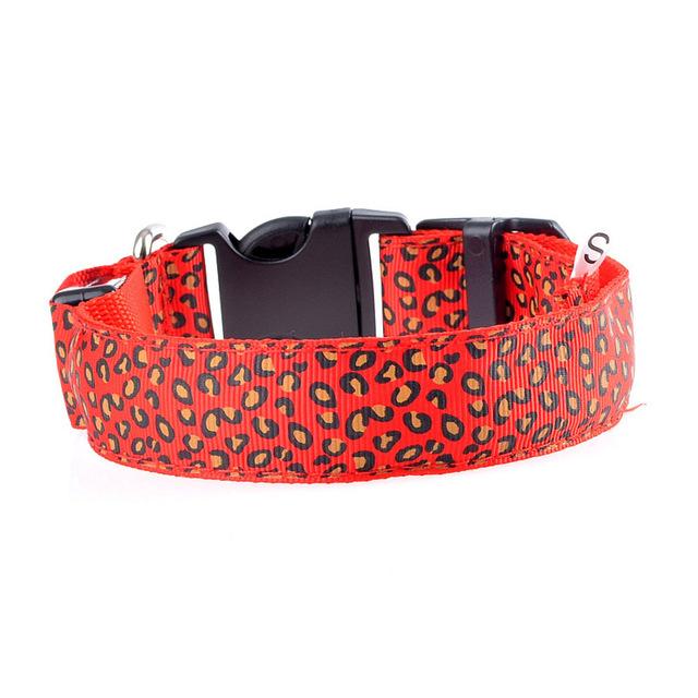 Leopard Print LED Pet Collar with 3 Light Modes & Included Batteries-LED Pet Collar-Red-S-8-Colydia