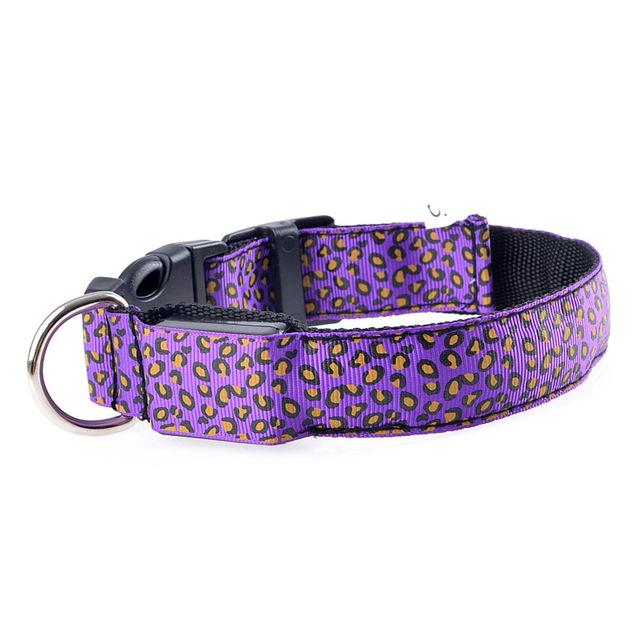 Leopard Print LED Pet Collar with 3 Light Modes & Included Batteries-LED Pet Collar-Purple-S-13-Colydia