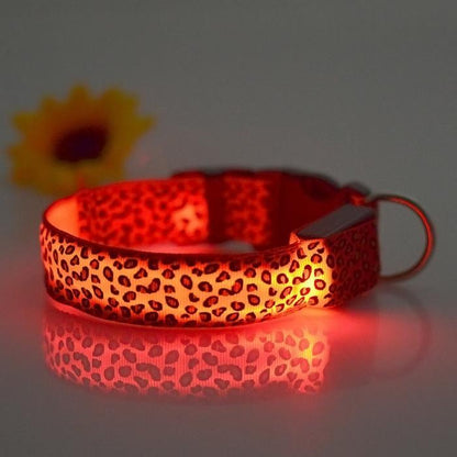 Leopard Print LED Pet Collar with 3 Light Modes & Included Batteries-LED Pet Collar-5-Colydia