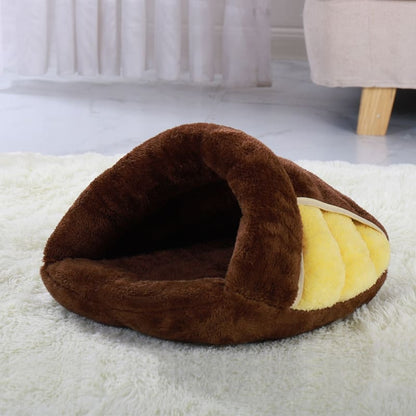 Warm Snuggle Cat Bed - Cotton, Multi-Color, Ideal for Cold Seasons-Cat Bed-Brown-S (37x31x15cm)-7-Colydia