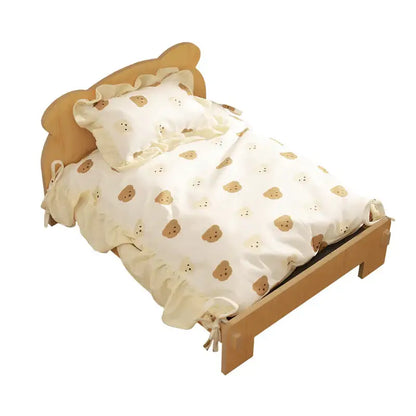 Retro Chic Wooden Cat Bed with Teddy Bear Bedding-Cat Bed-7-Colydia