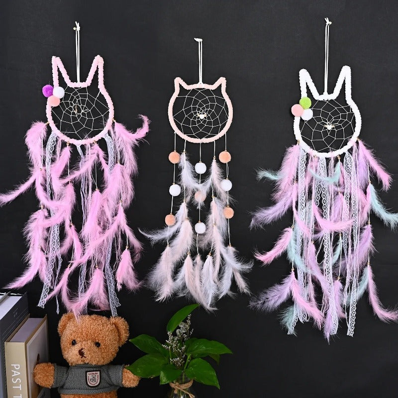 Enchanting Cat Dream Catcher with Lights & Feathers - 72cm Decor-Dream Catcher Decor-6-Colydia