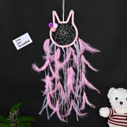 Enchanting Cat Dream Catcher with Lights & Feathers - 72cm Decor-Dream Catcher Decor-Pink-3-Colydia