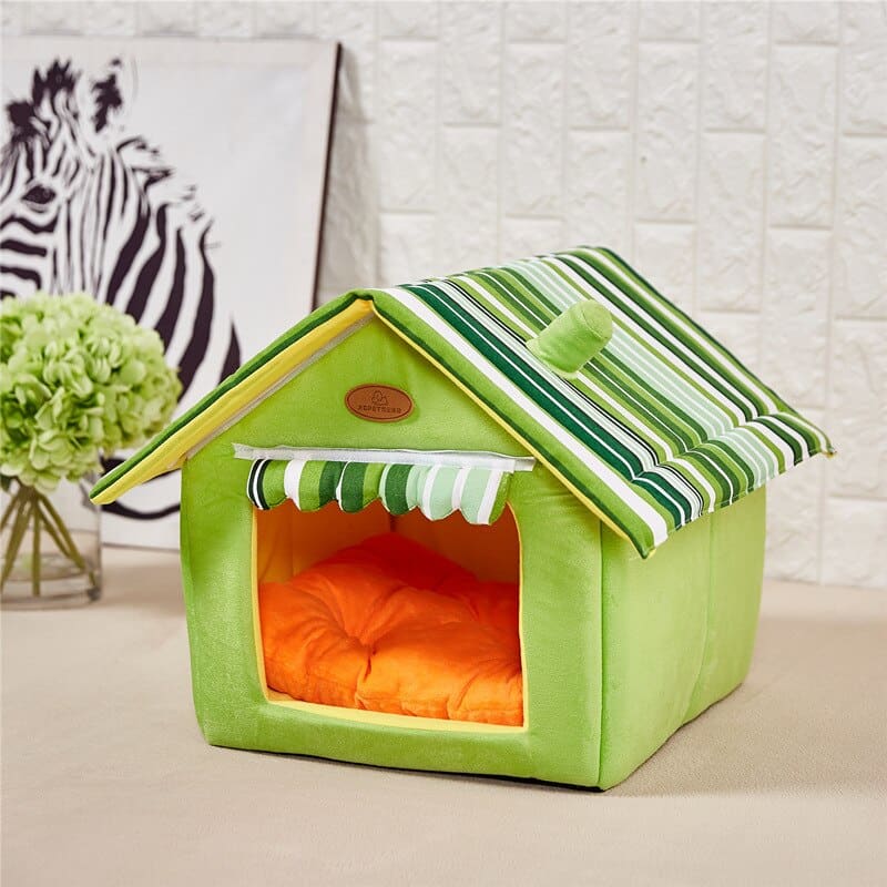 Cozy Indoor Cat House with Soft Fur and Non-Slip Base, 3 Sizes-Pet Bed-Green-S (35x30x30cm)-1-Colydia