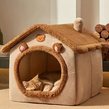 Plush Velvet Cat House | Cozy Teddy Bear Design | Stress Reduction-Cat House-2-Colydia