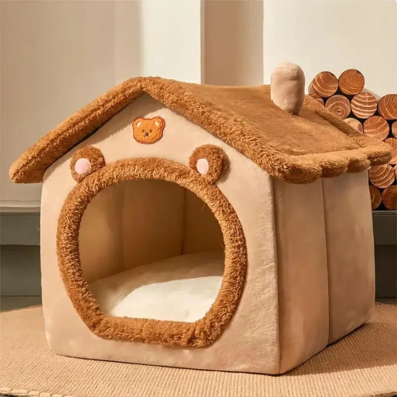 Plush Velvet Cat House | Cozy Teddy Bear Design | Stress Reduction-Cat House-S: > 1.5 kg (33x30x32 cm)-3-Colydia