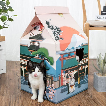 Eco-Friendly Cardboard Cat House with Scratching Post and Openings-Cat House/Playhouse-Temple-1-Colydia