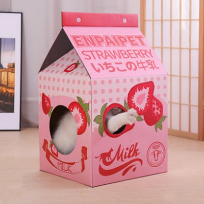 Eco-Friendly Cardboard Cat House with Scratching Post and Openings-Cat House/Playhouse-Strawberry Milk-5-Colydia