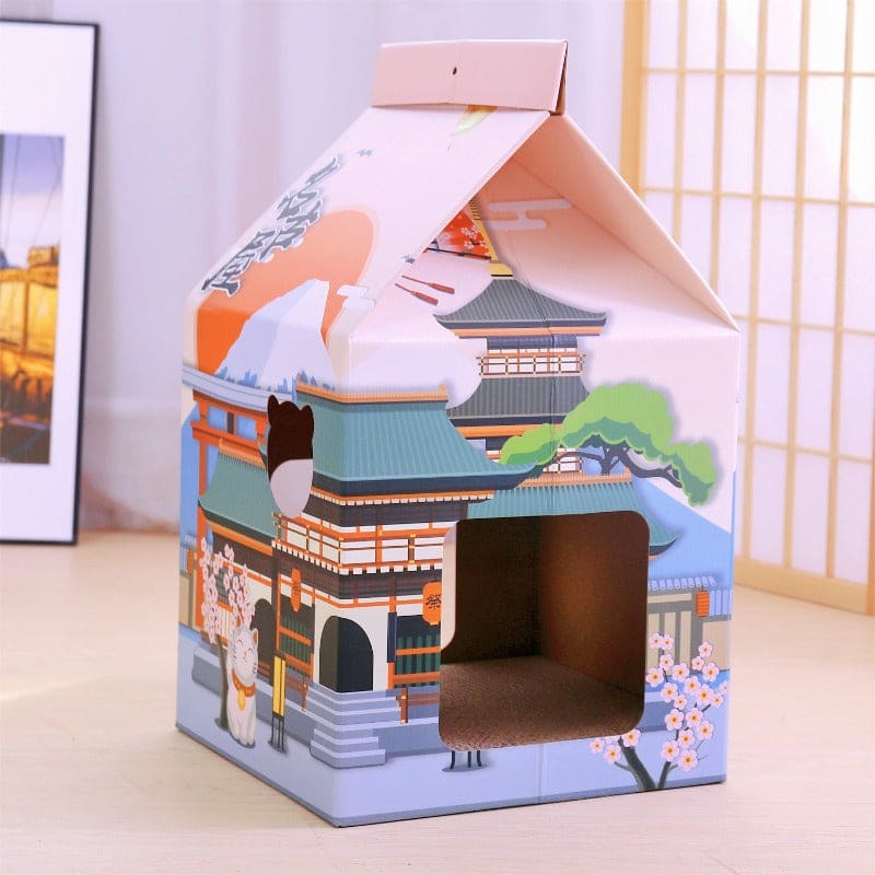 Eco-Friendly Cardboard Cat House with Scratching Post and Openings-Cat House/Playhouse-11-Colydia