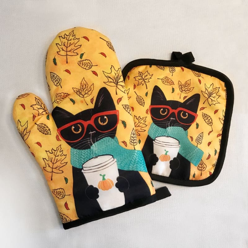 Cat Portrait Oven Glove & Pot Holder Set - Insulated & Stylish-Product Type: Kitchen Accessories Set-Scarf Cat-2-Colydia