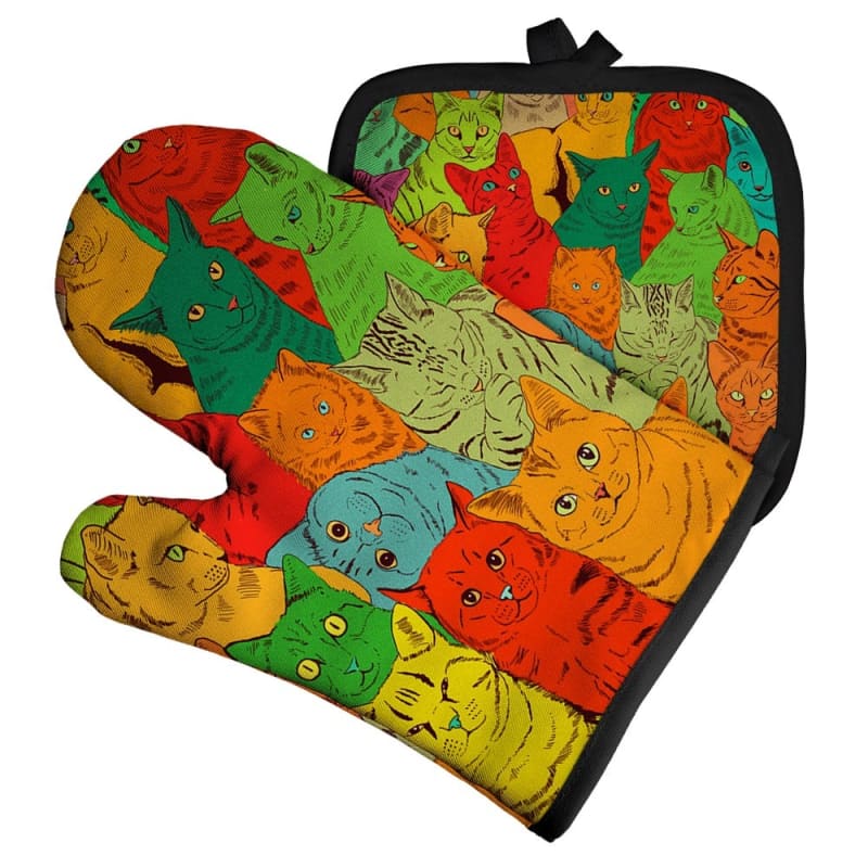 Cat Portrait Oven Glove & Pot Holder Set - Insulated & Stylish-Product Type: Kitchen Accessories Set-Colorful Cats-4-Colydia