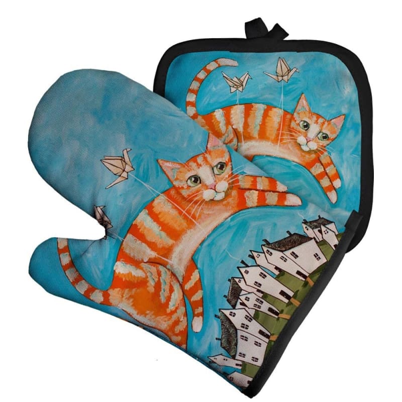 Cat Portrait Oven Glove & Pot Holder Set - Insulated & Stylish-Product Type: Kitchen Accessories Set-Cat Jump-3-Colydia