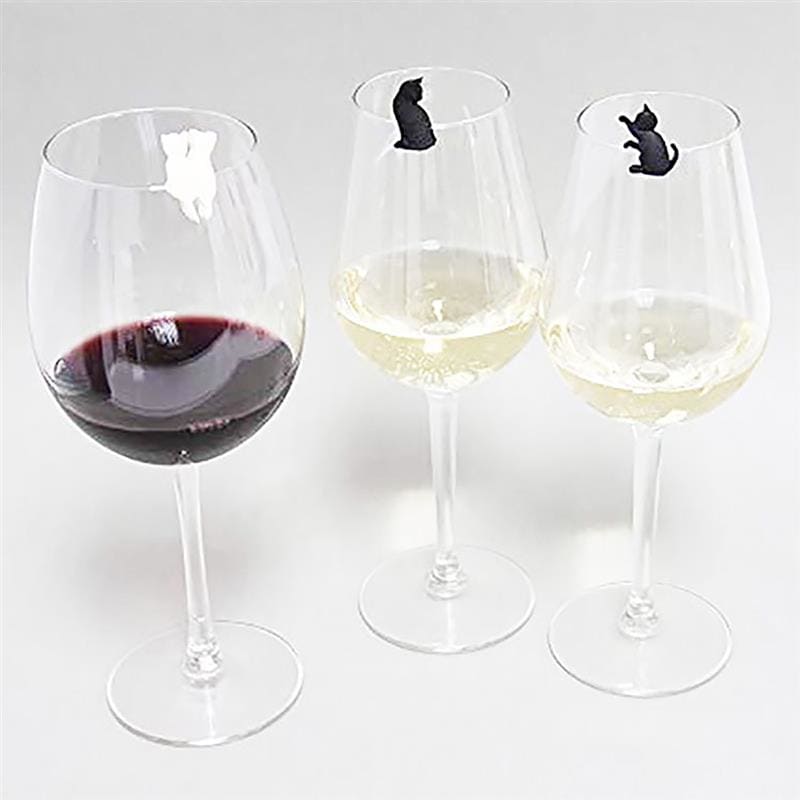 Cat-Shaped Glass Markers for Parties - Black & White Set of 6-Cat-Shaped Glass Markers-2-Colydia