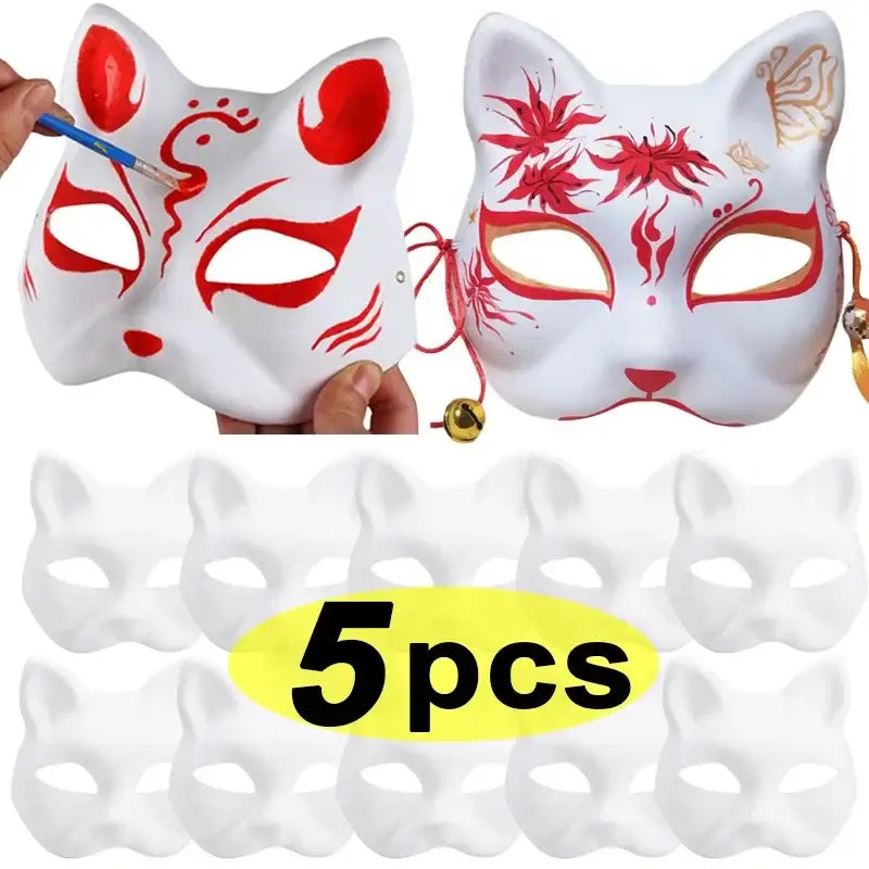 Kawaii DIY White Cat Masks Set – Perfect for Cosplay & Carnivals-DIY Cat Masks Set-5 pieces-1-Colydia