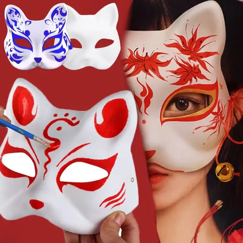 Kawaii DIY White Cat Masks Set – Perfect for Cosplay & Carnivals-DIY Cat Masks Set-5 pieces-2-Colydia