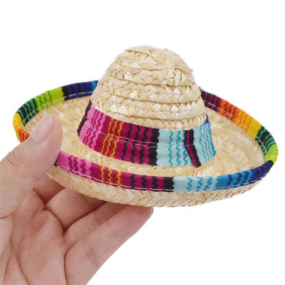 Fiesta Fun Cat Sombrero Hat - Straw Braid, Silicone, Adjustable Strap-Pet Costume Accessory-4-Colydia