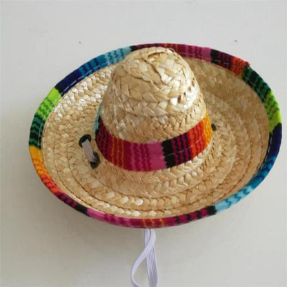 Fiesta Fun Cat Sombrero Hat - Straw Braid, Silicone, Adjustable Strap-Pet Costume Accessory-2-Colydia