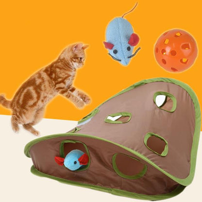 Interactive Cat Toy with Jingle Ball, Mouse & Foldable Design-Interactive Cat Toy-1-Colydia