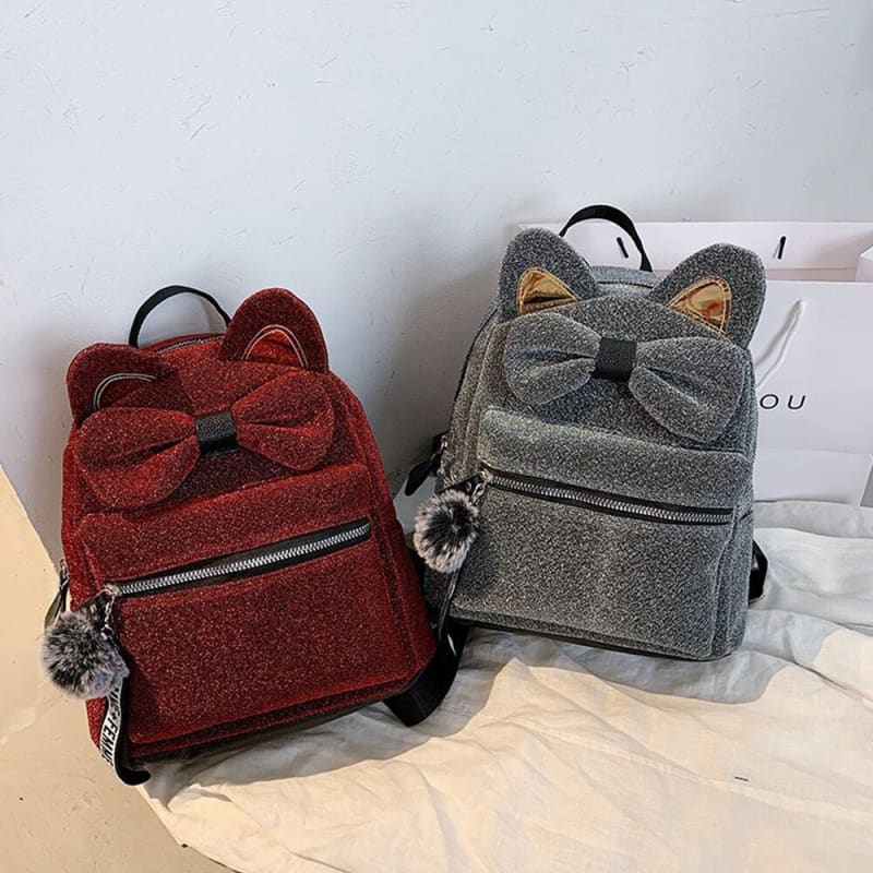 Stylish Mini Cat Ear Backpack with Bow Tie - Perfect for Cat Lovers-Mini Cat Backpack-5-Colydia