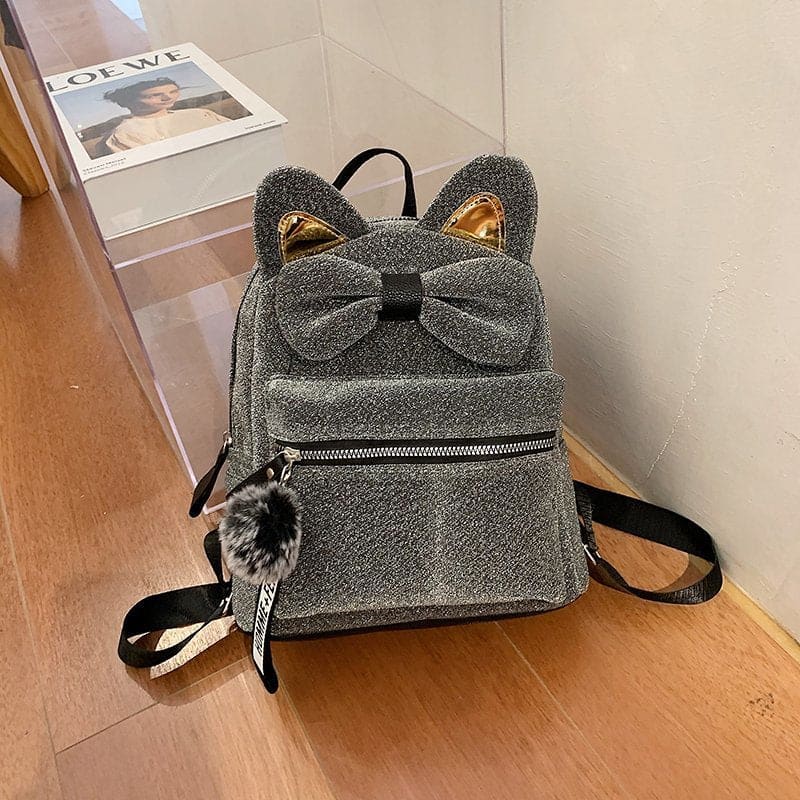 Stylish Mini Cat Ear Backpack with Bow Tie - Perfect for Cat Lovers-Mini Cat Backpack-Gray-8-Colydia