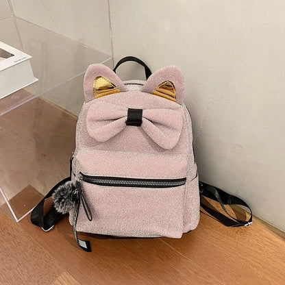 Stylish Mini Cat Ear Backpack with Bow Tie - Perfect for Cat Lovers-Mini Cat Backpack-Pink-11-Colydia